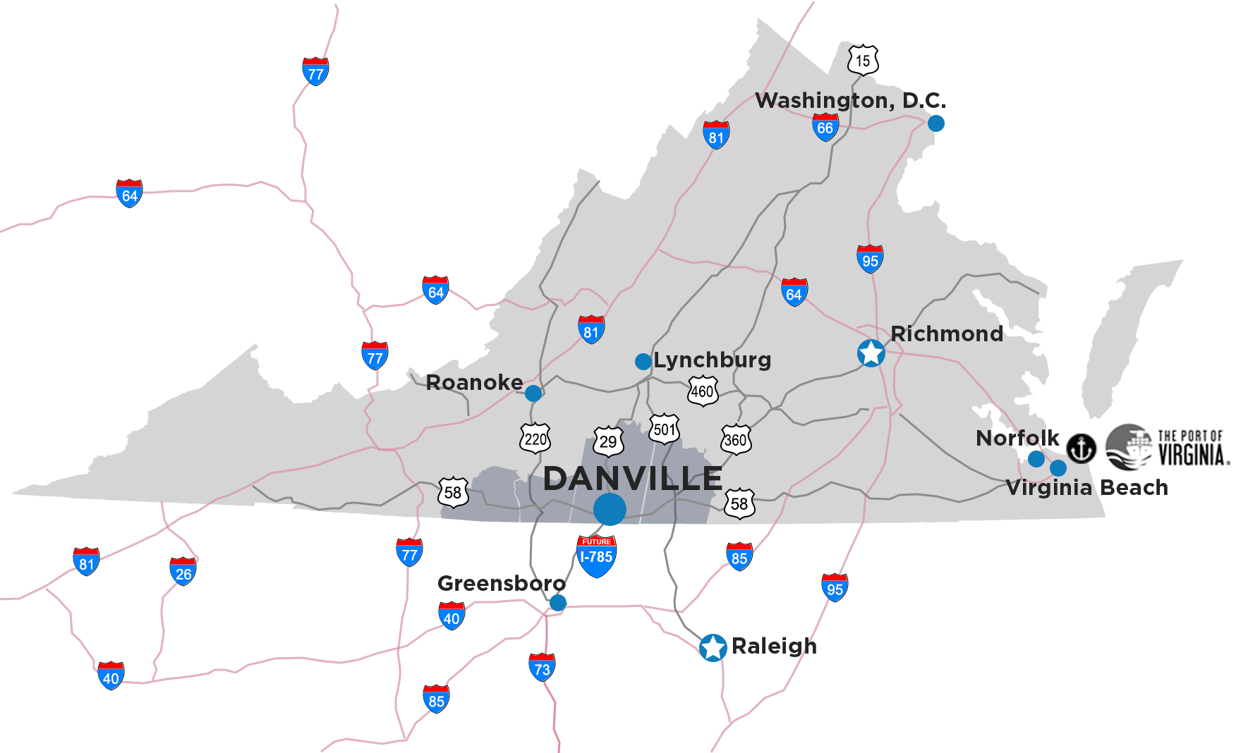 map of Southern VA highways