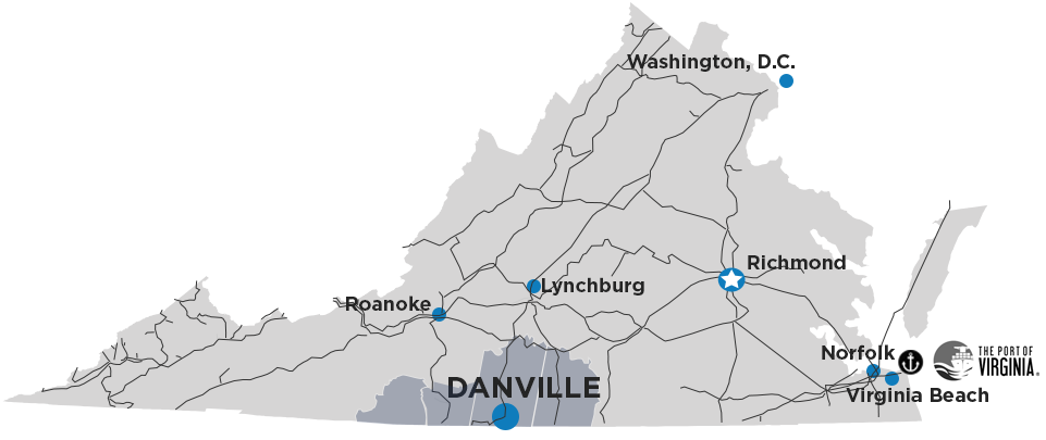 map of Southern VA rail access